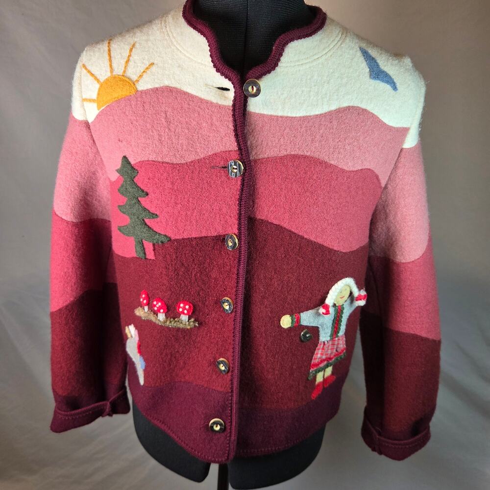 Giesswein Tirol Boiled Wool Storybook Cardigan Jacket Austria EU 38 Vintage